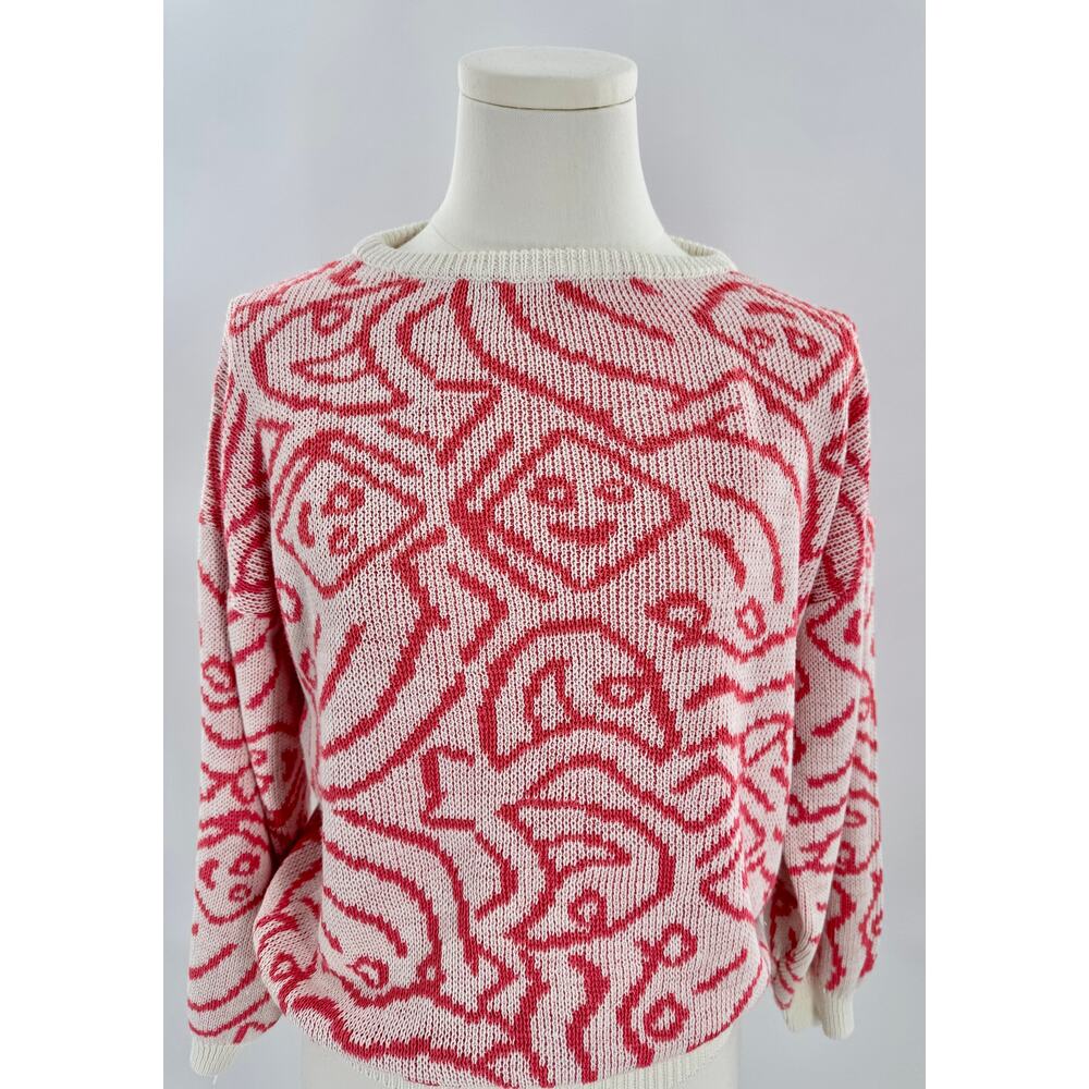 Snapdragon for Revolve Ivory Pink Faces Sweater Pullover Knit XS S White Smiley